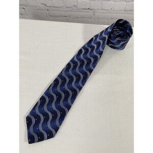 Joseph Jos A Bank 100% Silk Blue Silver Yellow Waves Italy Neck Tie (58” x 3”)